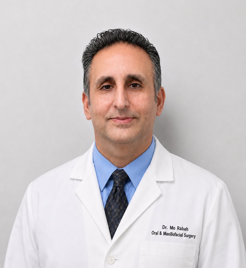 Dr. Mo Rabah, oral and maxillofacial surgeon, in a treatment room at Master Dentistry Center